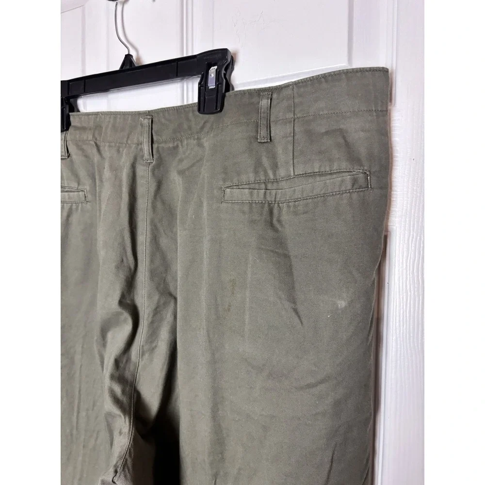 LANDS END 100% Cotton Pants 40x33‎ Army Green Pleated Front